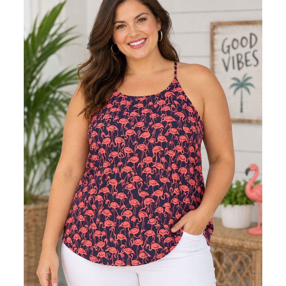 J.Crew Size 16 Navy Coral Pink Flamingo Print Racerback Cami Tank Top #20